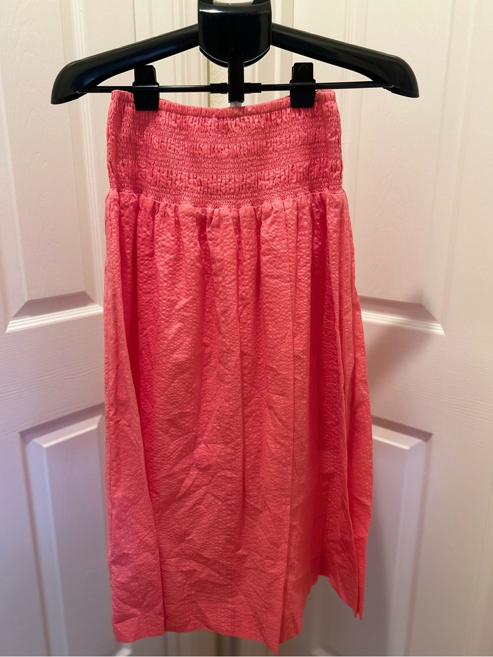 AYR Coral Pink Smocked-Waist Midi Skirt